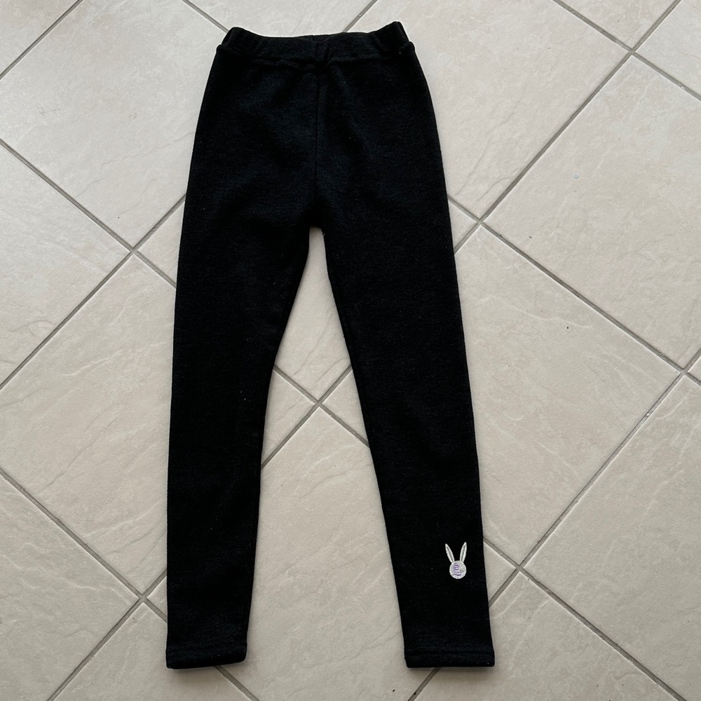 Children's Black Fleece Leggings with Bunny Emblem